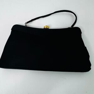 Vintage Andre Clasp Clutch Handbag Purse 1960s Black Gold Rhinestone